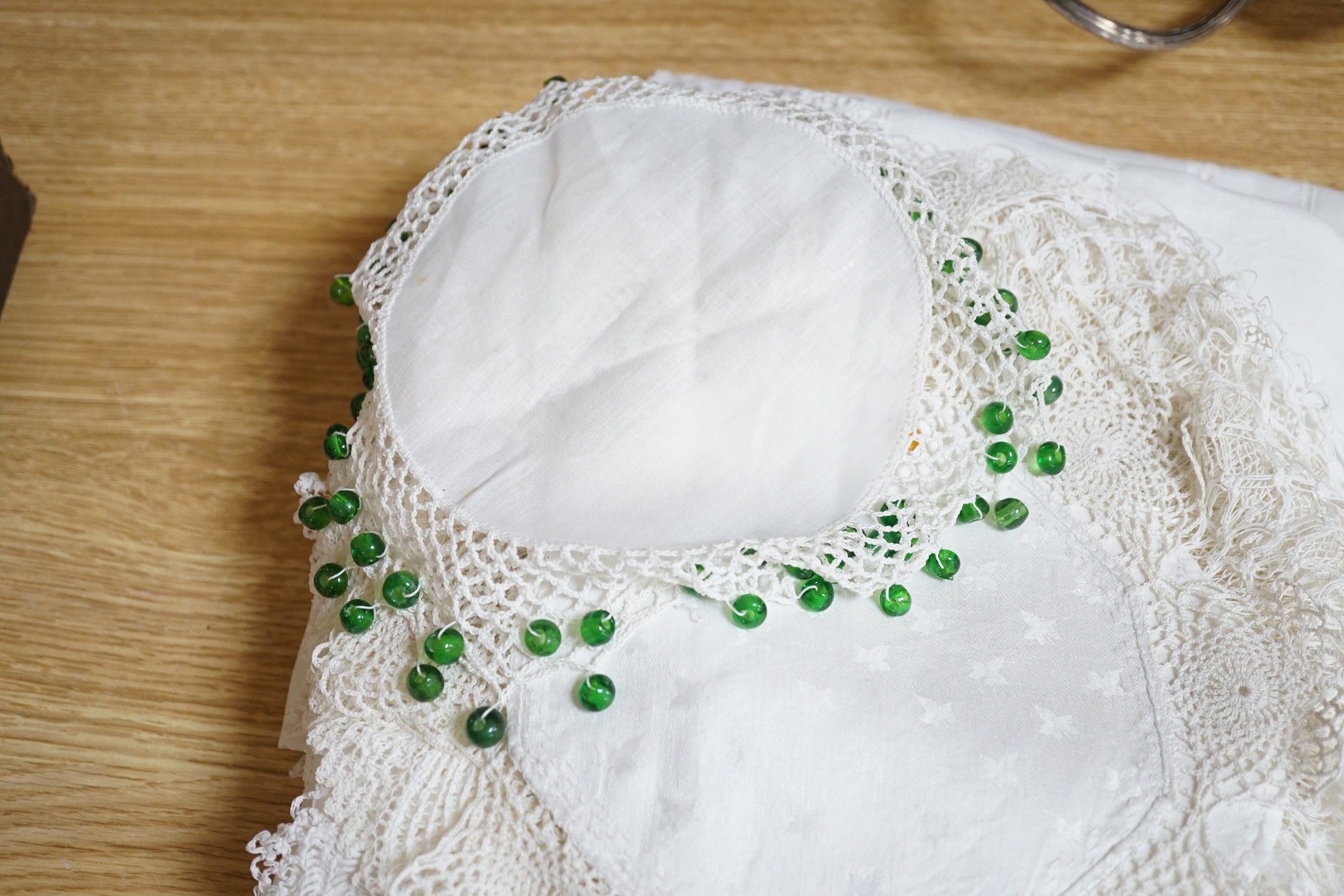 Victorian and later crochet edged table linen